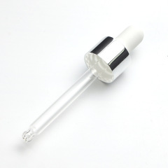 Supply 18-tooth bright silver nitrile dropper white rubber head bright silver middle circle transparent round head glass dropper manufacturer wholesale