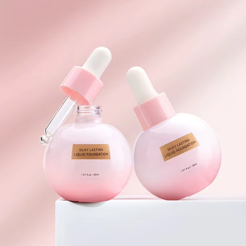High-value essential oil bottle 30ml gradient pink light bulb bottle cosmetic essence serum dropper bottle