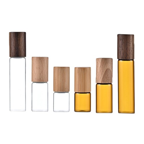 3ml bamboo cover ball bottle 5ml walnut essential oil bottle 10ml beech ball bottle glass perfume packaging