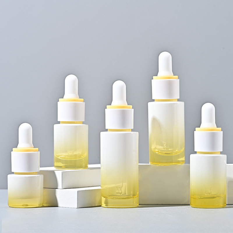 30ml double-layer ring cosmetic essential oil bottle blue and yellow gradient dropper bottle cylindrical essence bottle