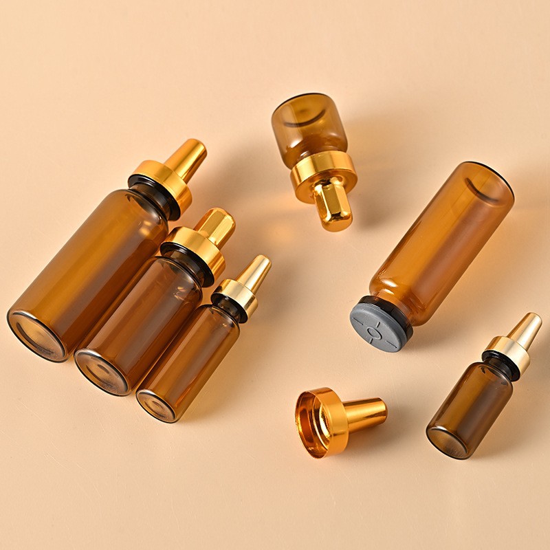 2-30ml brown bayonet vial, gold pointed aluminum cap ampoule stock solution bottle, glass freeze-dried powder bottle