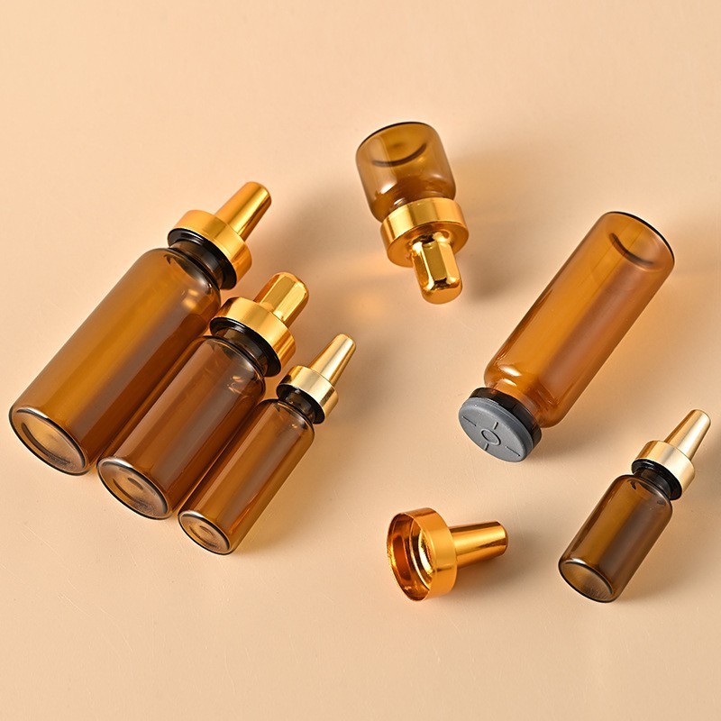 2-30ml brown bayonet vial, gold pointed aluminum cap ampoule stock solution bottle, glass freeze-dried powder bottle