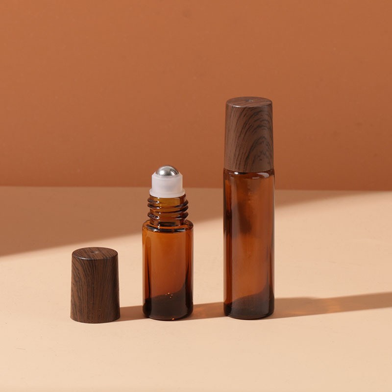 1ml 2ml 3ml 5ml brown wood grain cover roller bottle eye massage roller bottle 10ML perfume essential oil bottle