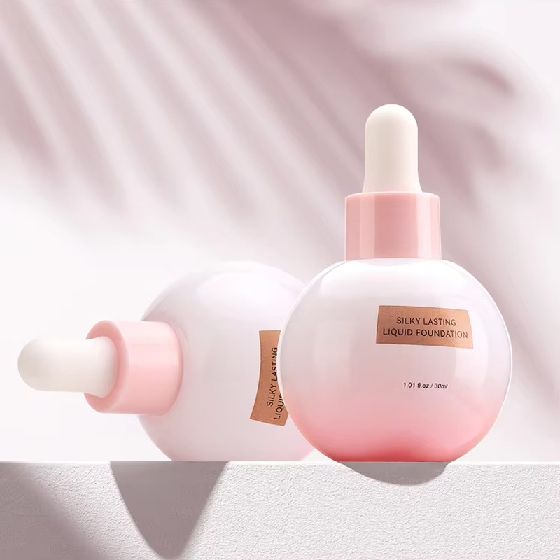 High-value essential oil bottle 30ml gradient pink light bulb bottle cosmetic essence serum dropper bottle