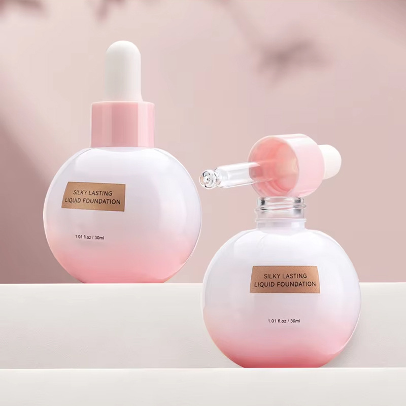 High-value essential oil bottle 30ml gradient pink light bulb bottle cosmetic essence serum dropper bottle