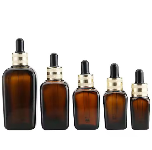 Brown 100ml essence liquid dropper bottle brown light-proof glass bottle 20ml square essential oil empty bottle