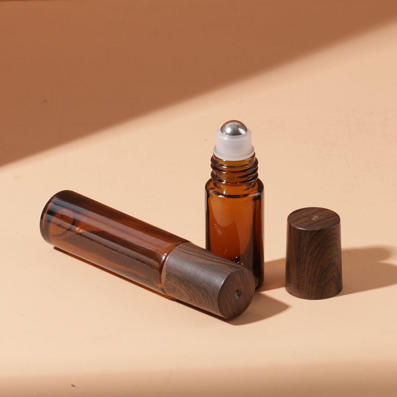 1ml 2ml 3ml 5ml brown wood grain cover roller bottle eye massage roller bottle 10ML perfume essential oil bottle