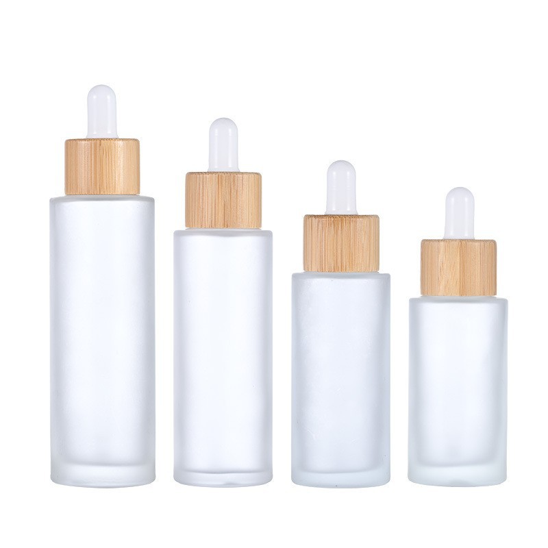20-100ml bamboo ring straight round dropper bottle transparent frosted essence liquid bottle 50ML essential oil bottle