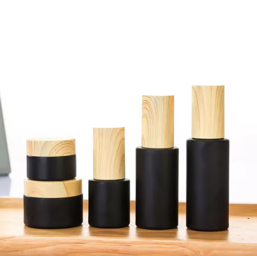 Black wood grain cap lotion bottle frosted light-proof spray bottle cosmetic glass cream bottle