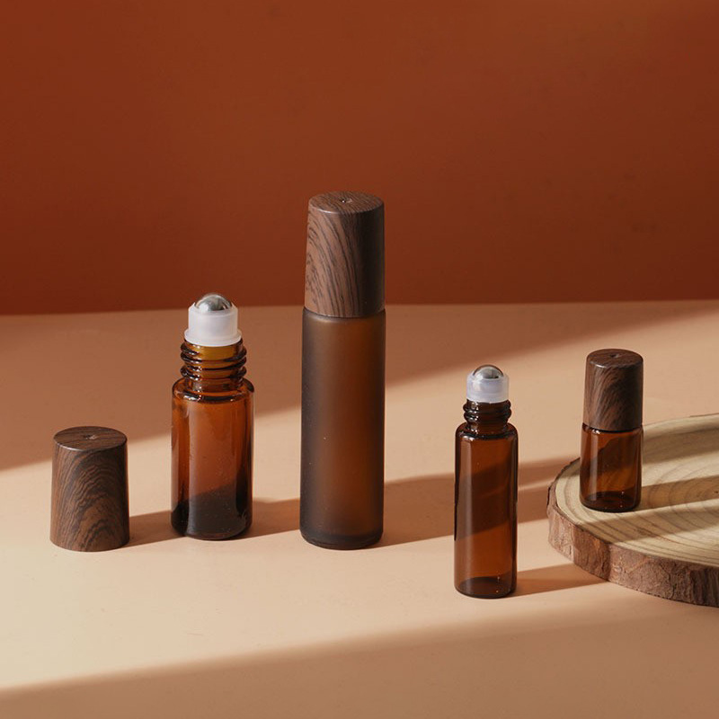 1ml 2ml 3ml 5ml brown wood grain cover roller bottle eye massage roller bottle 10ML perfume essential oil bottle