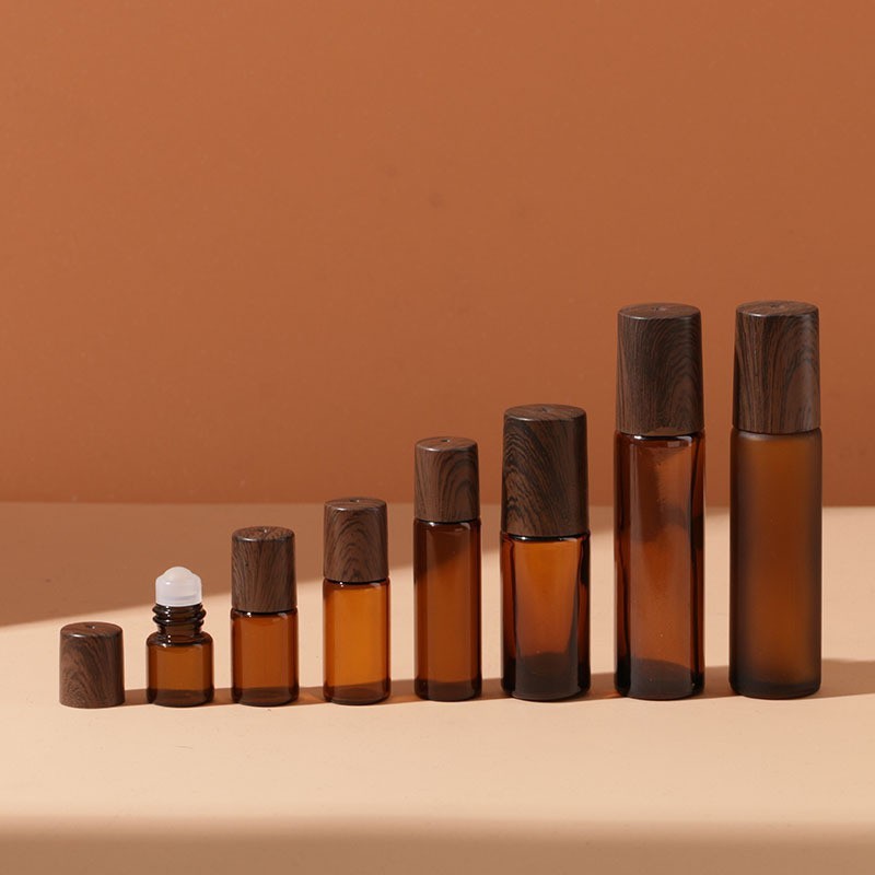 1ml 2ml 3ml 5ml brown wood grain cover roller bottle eye massage roller bottle 10ML perfume essential oil bottle