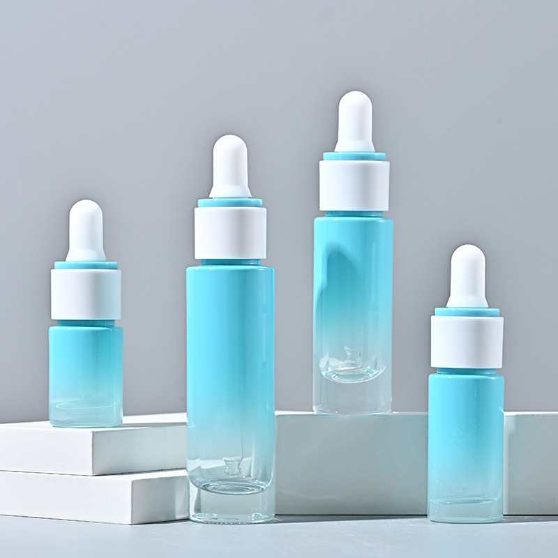30ml double-layer ring cosmetic essential oil bottle blue and yellow gradient dropper bottle cylindrical essence bottle