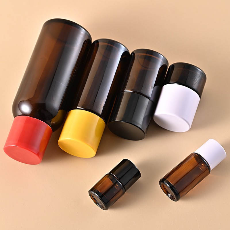 5-125ml trumpet-mouthed brown essential oil bottle, spice and fragrance sample bottle, glass aromatherapy bottle