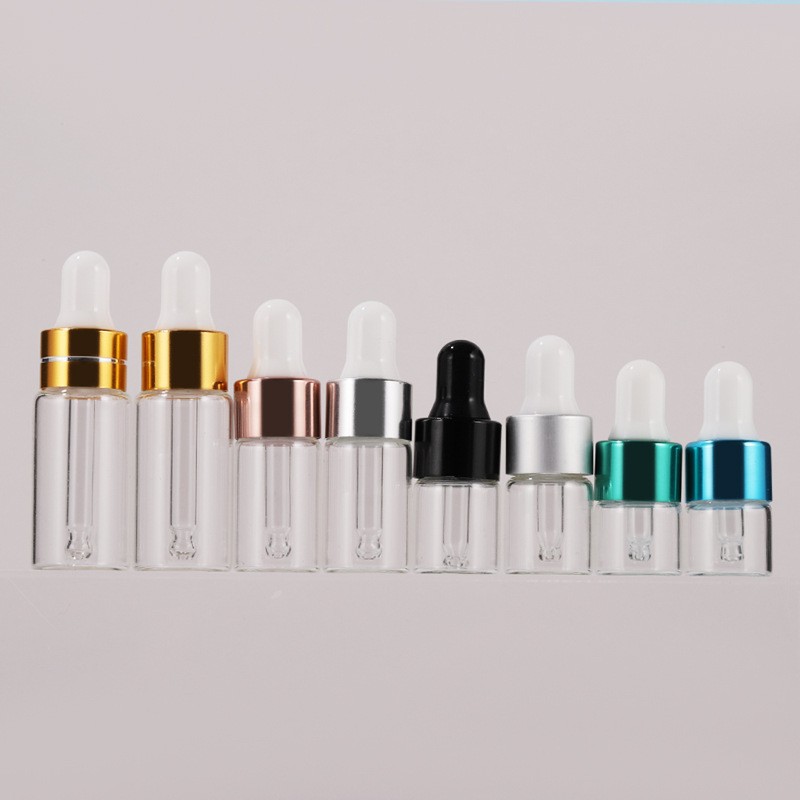 1-5ml transparent small essential oil bottle 2ml color anodized aluminum ring dropper bottle small sample bottle