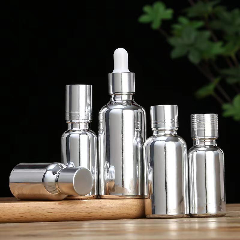 Electroplating silver essential oil bottle 30ml50ml100ml glass dropper cosmetic sub-bottle press spray empty bottle