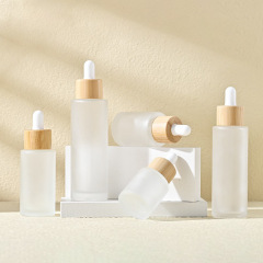 20-100ml bamboo ring straight round dropper bottle transparent frosted essence liquid bottle 50ML essential oil bottle