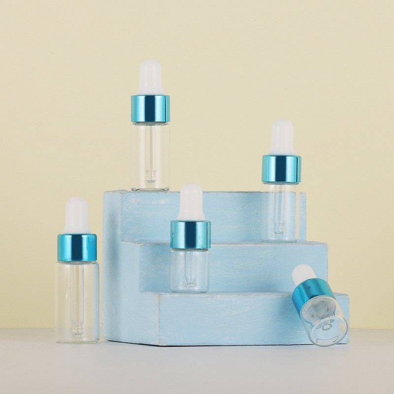 1-5ml transparent small essential oil bottle 2ml color anodized aluminum ring dropper bottle small sample bottle