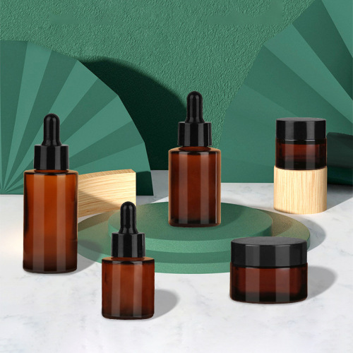 Brown flat shoulder dropper bottle 20-60ml brown essential oil bottle essence glass bottle 20g cream bottle