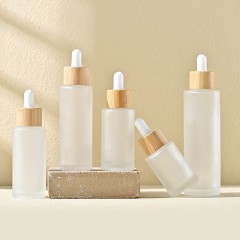 20-100ml bamboo ring straight round dropper bottle transparent frosted essence liquid bottle 50ML essential oil bottle