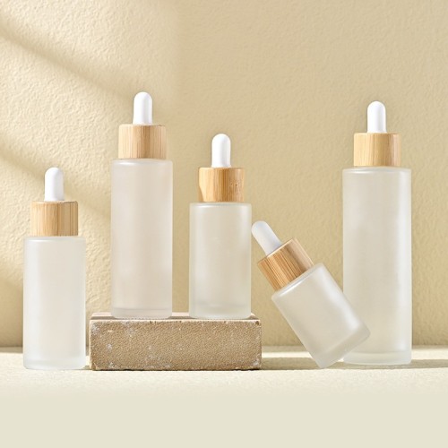 20-100ml bamboo ring straight round dropper bottle transparent frosted essence liquid bottle 50ML essential oil bottle