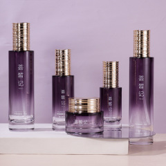 Cosmetic glass packaging straight round set 120ML lotion bottle 50G cream sub-bottle essence bottle