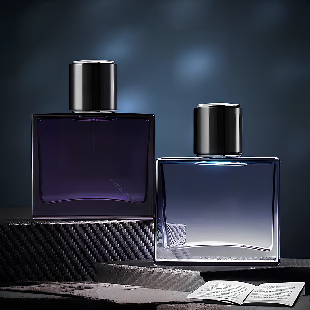 High-end men's perfume bottle 50ML gradient flat square perfume spray bottle glass empty bottle bayonet fine mist sub-bottle