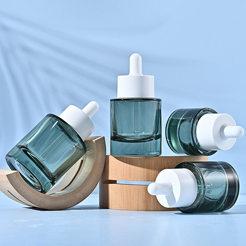 15-50ml glass dropper bottle dark green round essential oil bottle flat shoulder thick bottom essence bottle
