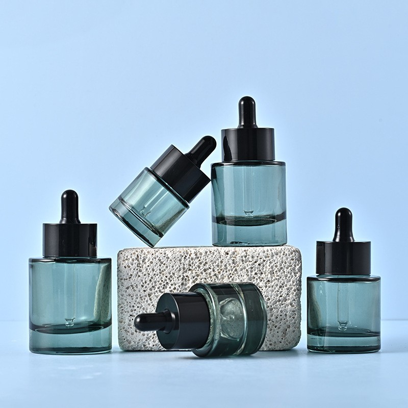 15-50ml glass dropper bottle dark green round essential oil bottle flat shoulder thick bottom essence bottle
