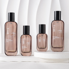 Fresh and simple cosmetic glass packaging square flat lotion bottle liquid foundation high-grade glass set sub-bottle
