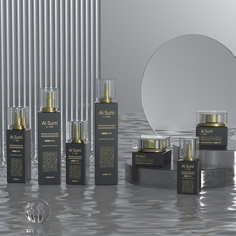 High-end glass new square set 120ML water bottle essence liquid foundation lotion glass bottle packaging