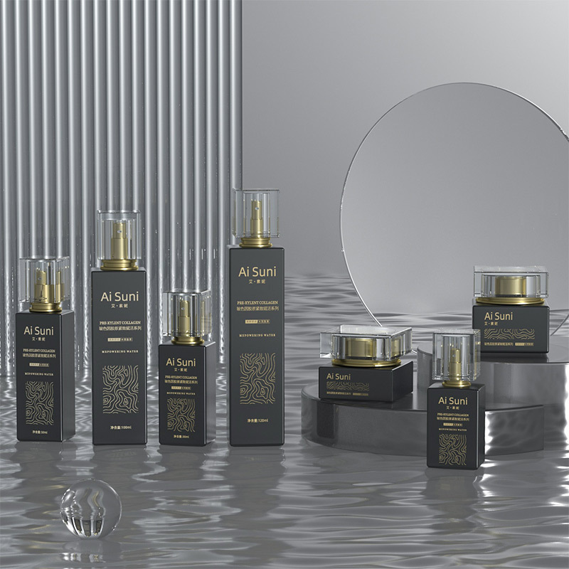 High-end glass new square set 120ML water bottle essence liquid foundation lotion glass bottle packaging