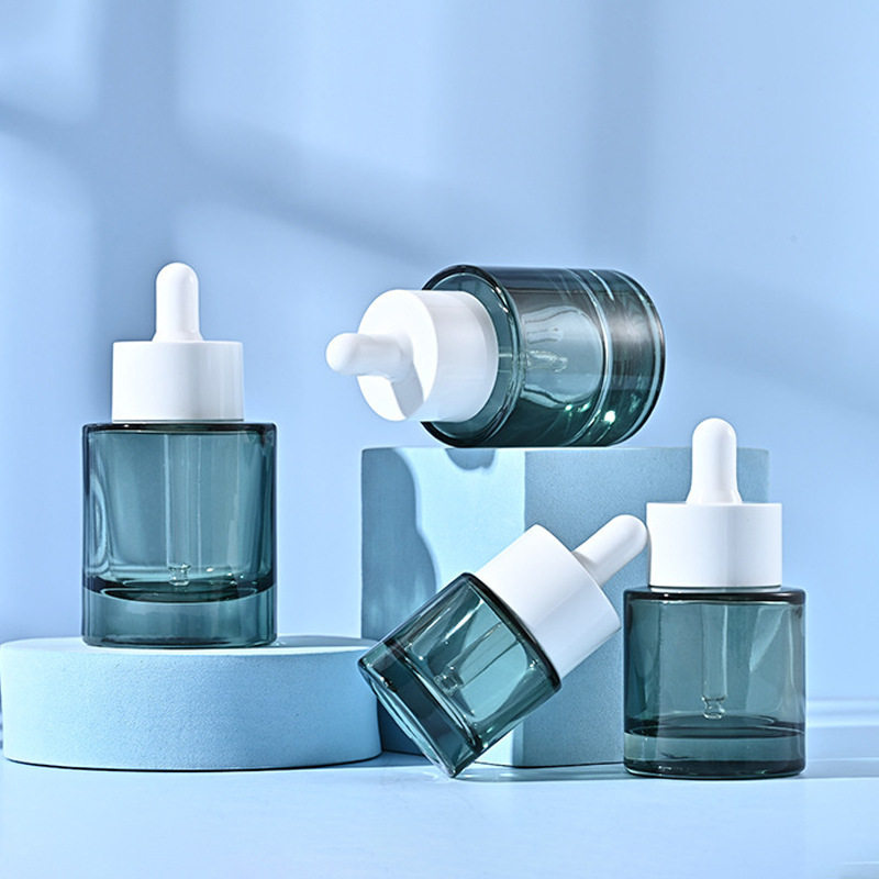 15-50ml glass dropper bottle dark green round essential oil bottle flat shoulder thick bottom essence bottle