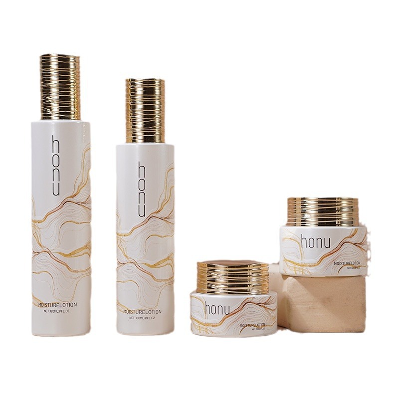 Cosmetic glass packaging straight round set 120ML lotion bottle 50G cream sub-bottle essence bottle