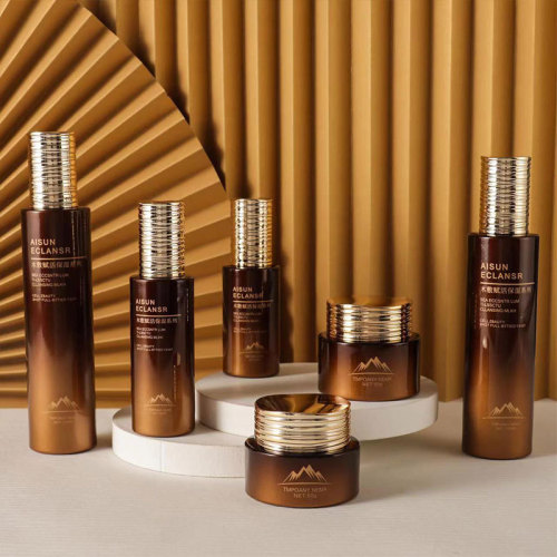 Cosmetic glass packaging straight round set 120ML lotion bottle 50G cream sub-bottle essence bottle