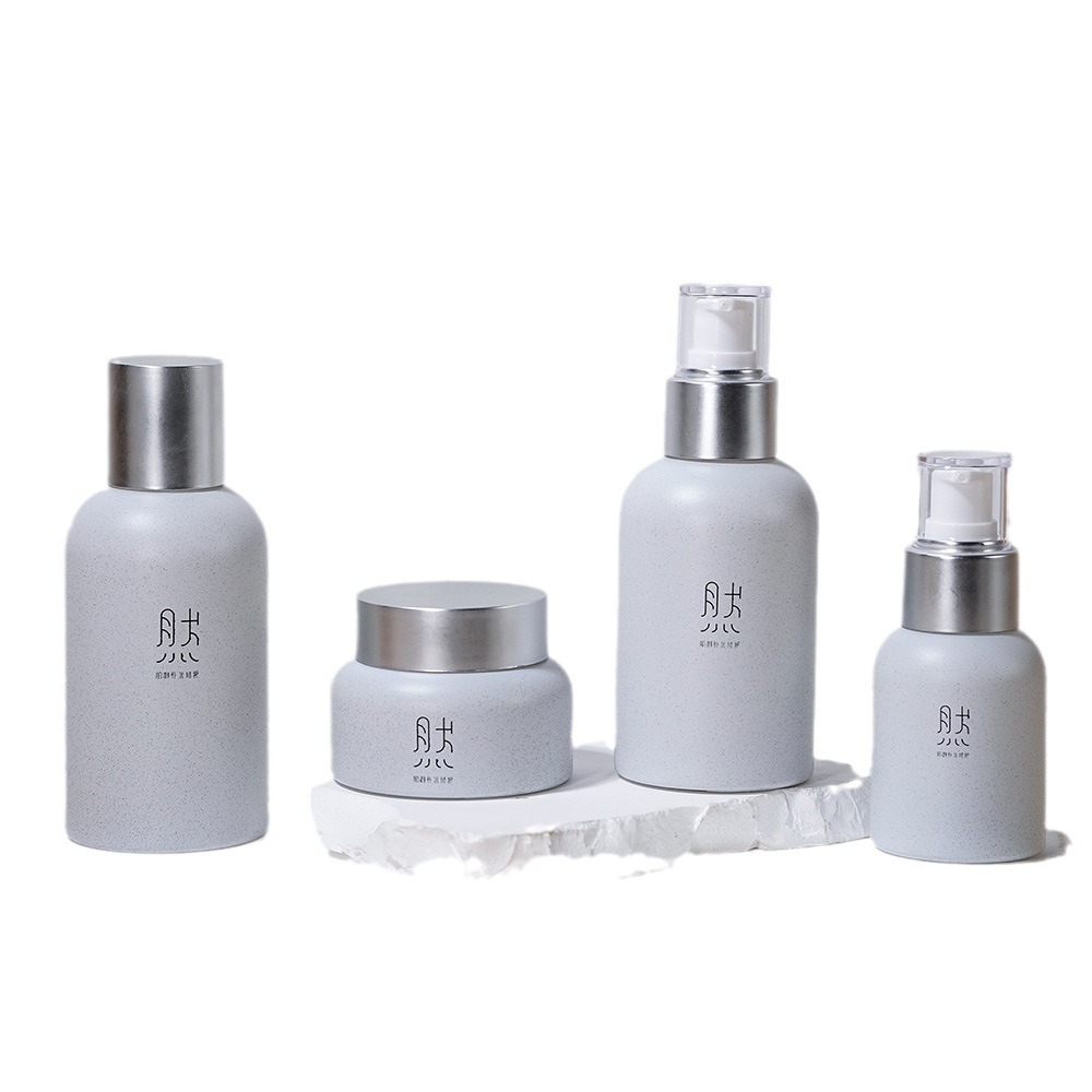 Straight round set bottle cosmetic packaging bottle lotion bottle essence bottle wood grain cover cream glass bottle