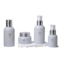 Straight round set bottle cosmetic packaging bottle lotion bottle essence bottle wood grain cover cream glass bottle