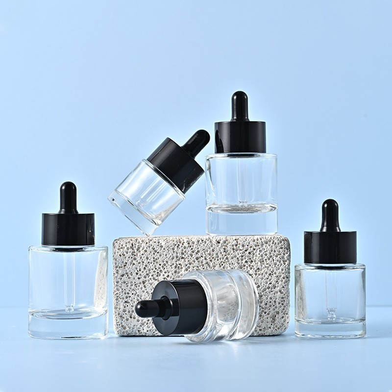 15-50ml glass dropper bottle dark green round essential oil bottle flat shoulder thick bottom essence bottle
