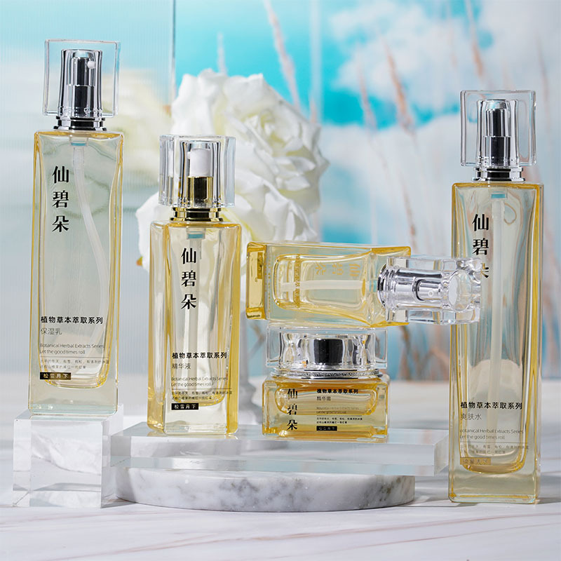 High-end glass new square set 120ML water bottle essence liquid foundation lotion glass bottle packaging