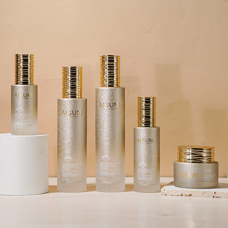 Cosmetic glass packaging straight round set 120ML lotion bottle 50G cream sub-bottle essence bottle