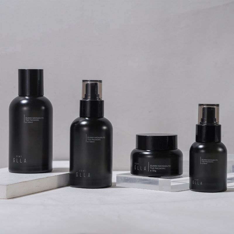 Straight round set bottle cosmetic packaging bottle lotion bottle essence bottle wood grain cover cream glass bottle