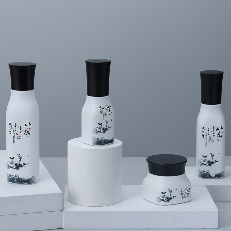 Skin care glass set square bottle 120ML wood grain accessories health care product packaging 40ML essence bottle lotion bottle