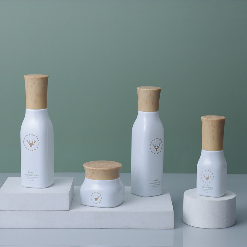 Skin care glass set square bottle 120ML wood grain accessories health care product packaging 40ML essence bottle lotion bottle