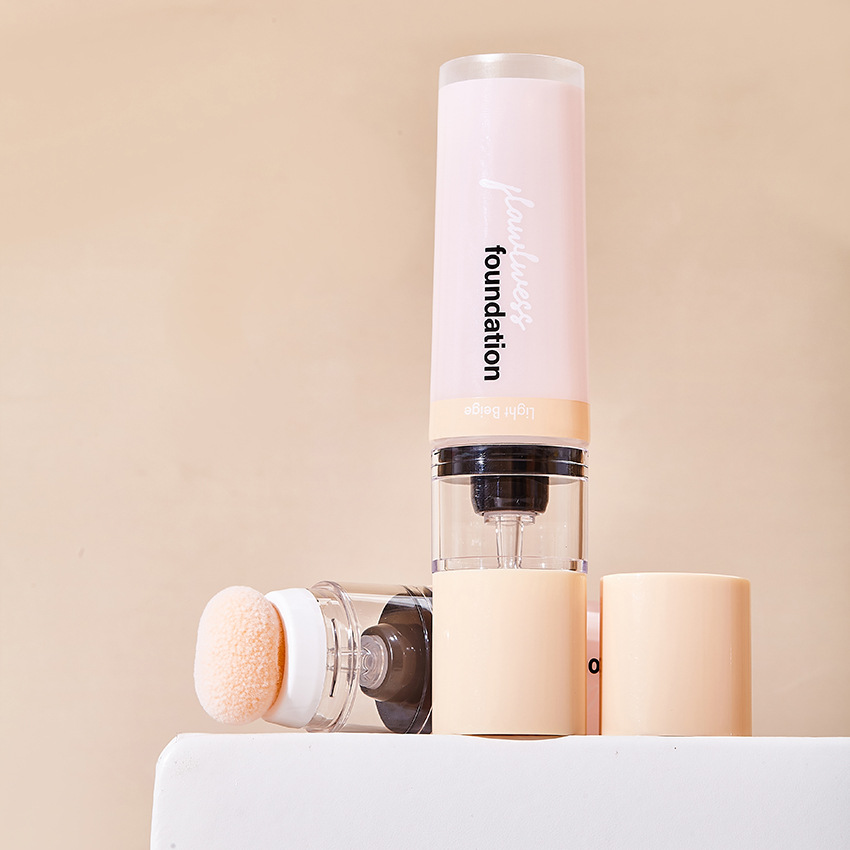Makeup featured creative packaging material customized 60g PE liquid foundation hose with water drop sponge head