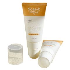 Customized white 75g scrub PE hose bottle with switch plastic single ball hose packaging material