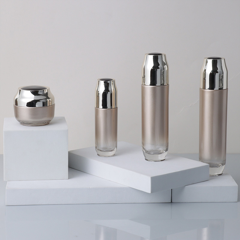 Skin care glass packaging 120ML toner bottle 100ML lotion pump cover with top sheet 50G cream