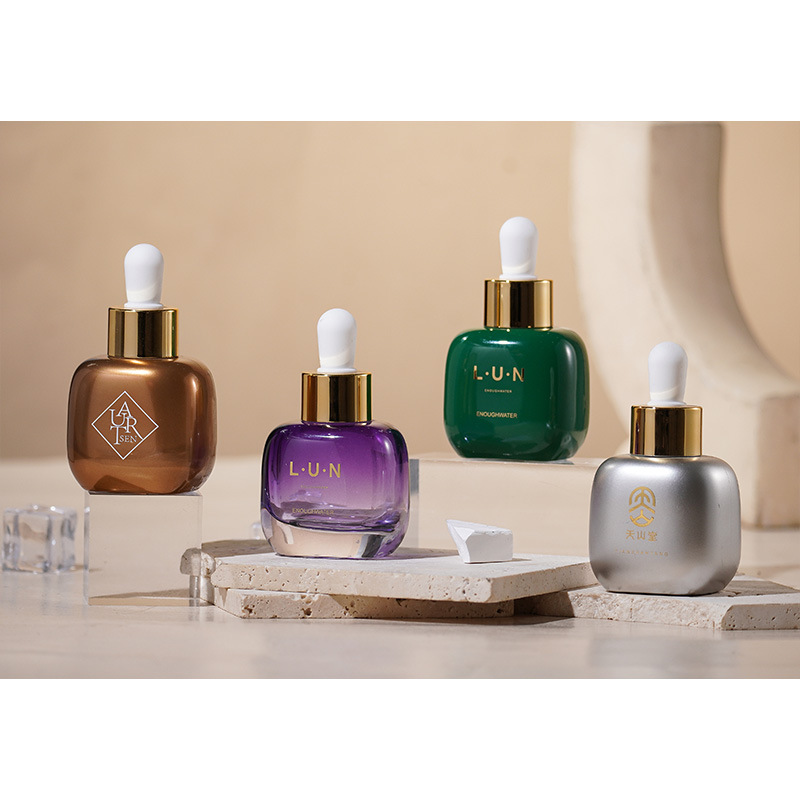 Cosmetic glass packaging 30ML essence bottle short fat essential oil sub-bottle dropper bottle original liquid sub-bottle