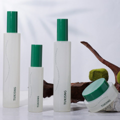 Straight round thin high skin care glass packaging wood grain cover 110ML toner 90ML lotion bottle 50G cream empty bottle