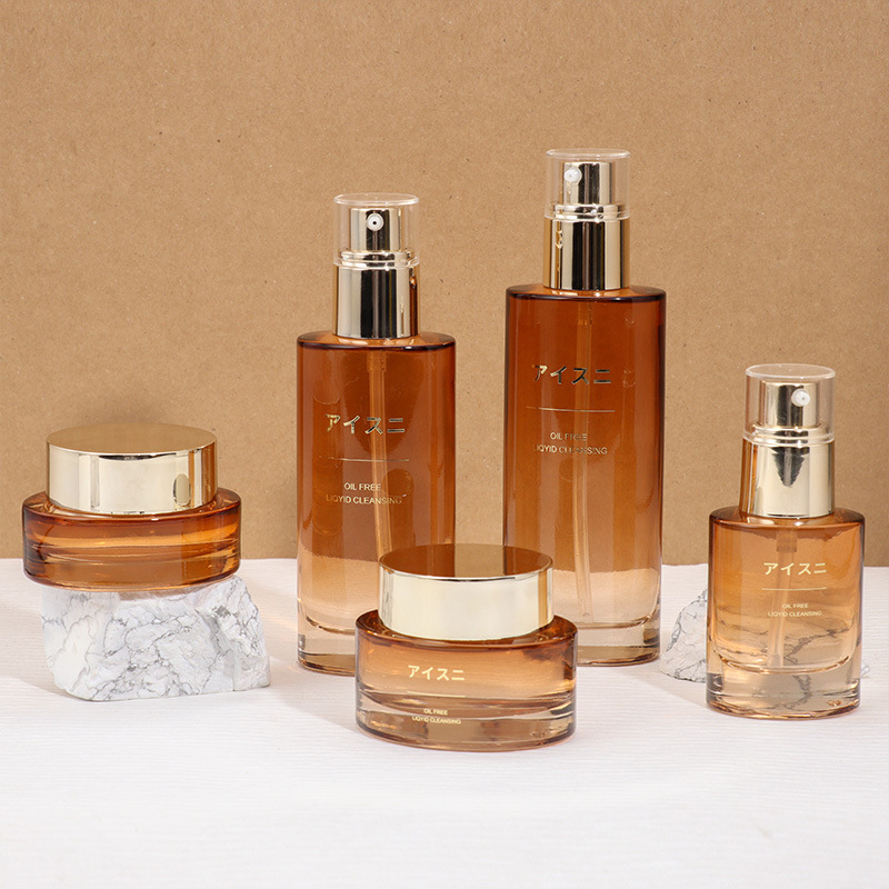 Thick bottom skin care packaging glass bottle oval flat toner spray bottle liquid foundation bottle cream empty bottle