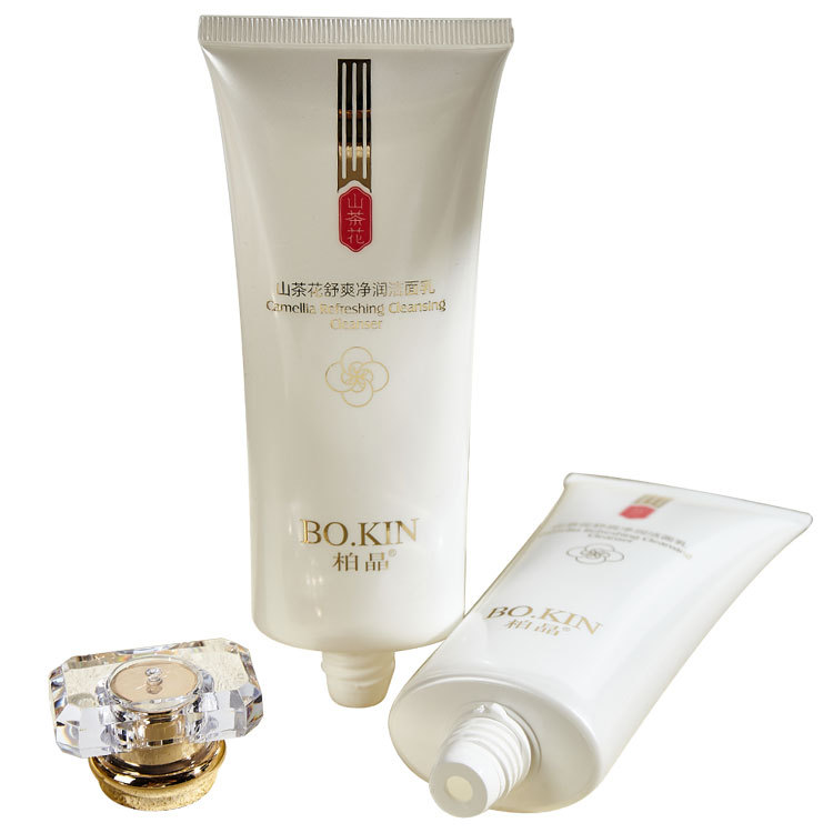 Customized daily cosmetics 100g cleansing cream squeeze flat tube packaging with high-quality acrylic perfume cap