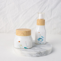 Skin care glass set square bottle 120ML wood grain accessories health care product packaging 40ML essence bottle lotion bottle